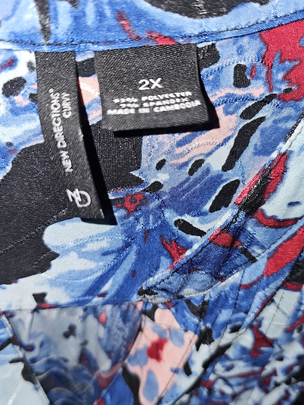 New directions Blue Floral Pleated Blouse with Pink Accents - Picture 4 of 5